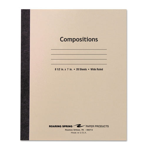 Image of Roaring Spring® Stitched Cover Composition Book, Wide/Legal Rule, Manila Cover, (20) 8.5 x 7 Sheets