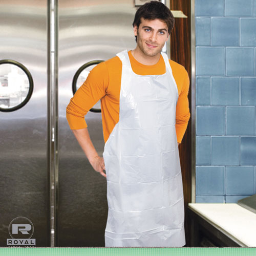 Image of AmerCareRoyal® Poly Apron, 28 x 46,  One Size Fits All, White, 100/Pack, 10 Packs/Carton