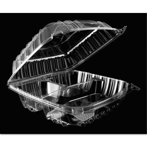 Image of Dart® ClearSeal Hinged-Lid Plastic Containers, 8.25 x 8.25 x 3, Clear, Plastic, 125/Pack, 2 Packs/Carton