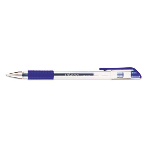 Image of Universal Comfort Grip Gel Pen, Stick, Medium 0.7 mm, Blue Ink, Clear/Blue Barrel, Dozen