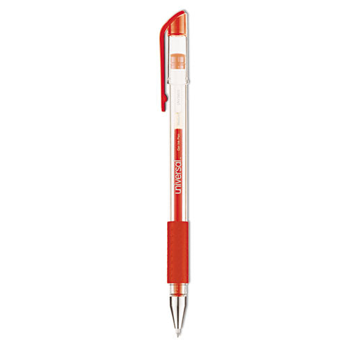 Image of Universal Comfort Grip Gel Pen, Stick, Medium 0.7 mm, Red Ink, Clear/Red Barrel, Dozen