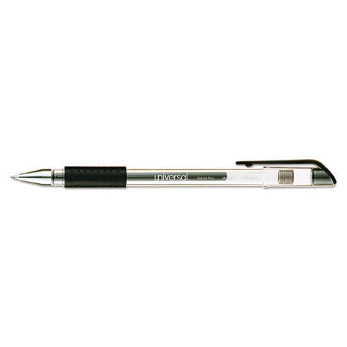 Image of Universal Comfort Grip Gel Pen, Stick, Medium 0.7 mm, Black Ink, Clear/Black Barrel, Dozen