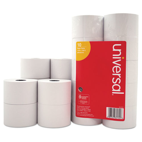 Image of Universal® Impact And Inkjet Print Bond Paper Rolls, 0.5" Core, 1.75" X 138 Ft, White, 10/pack