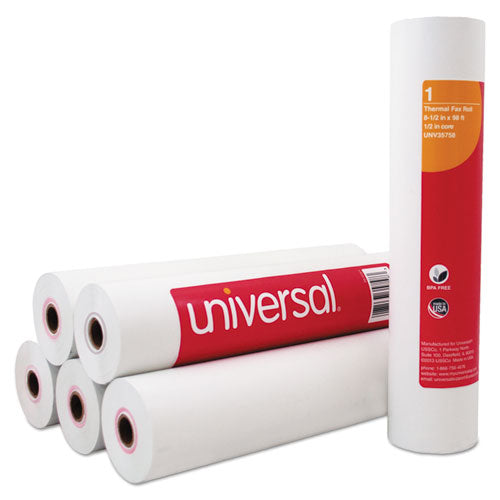 Image of Universal® Direct Thermal Printing Fax Paper Rolls, 0.5" Core, 8.5" x 98 ft, White, 6/Pack