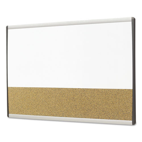 Image of Quartet® ARC Frame Cubicle Board, Combo Dry Erase/Cork Bulletin, 30" x 18", Tan/White Surface, Satin Aluminum Frame