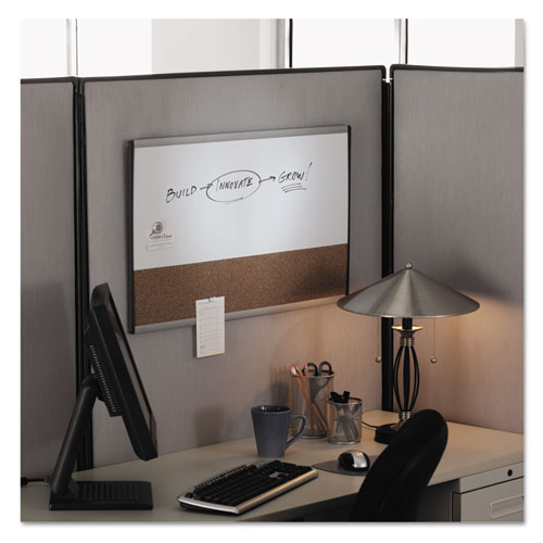 Image of Quartet® ARC Frame Cubicle Board, Combo Dry Erase/Cork Bulletin, 30" x 18", Tan/White Surface, Satin Aluminum Frame
