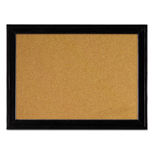 Image of Quartet® Cork Bulletin Board with Black Frame, 17" x 11", Tan Surface, Black Fiberboard (MDF) Frame
