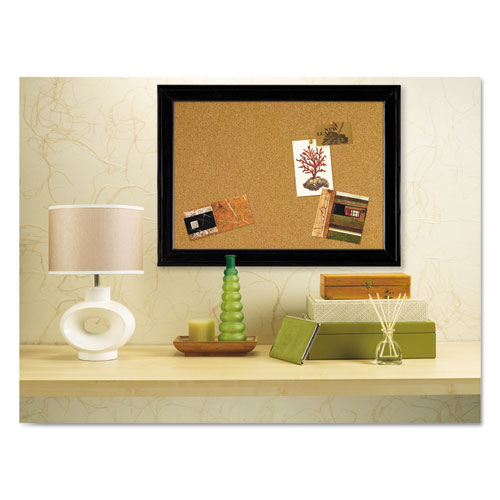 Image of Quartet® Cork Bulletin Board with Black Frame, 17" x 11", Tan Surface, Black Fiberboard (MDF) Frame