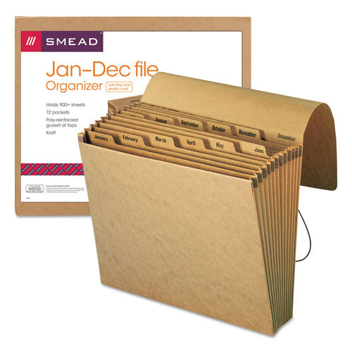 Image of Smead Indexed Expanding Kraft Files, 12 Sections, Elastic Cord Closure, 1/12-Cut Tabs, Letter Size, Kraft