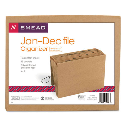 Image of Smead Indexed Expanding Kraft Files, 12 Sections, Elastic Cord Closure, 1/12-Cut Tabs, Letter Size, Kraft