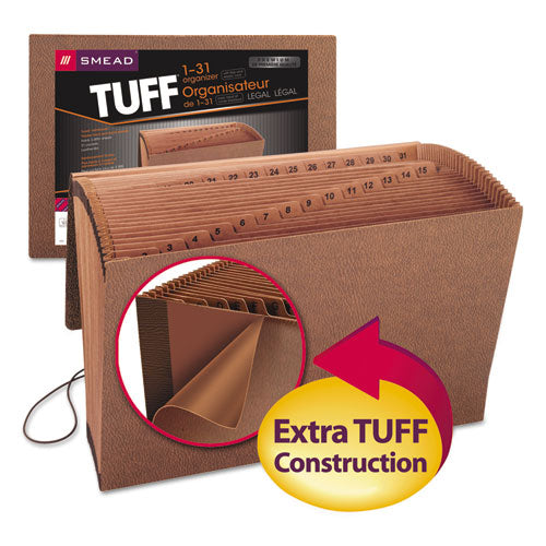 Image of Smead TUFF Expanding Wallet, 31 Sections, Elastic Cord Closure, 1/15-Cut Tabs, Legal Size, Redrope