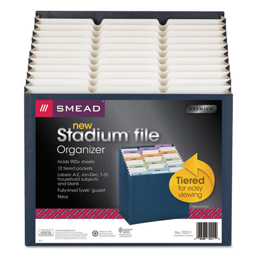 Image of Smead Stadium File, 12 Sections, 1/12-Cut Tabs, Letter Size, Navy