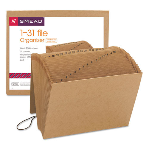 Image of Smead Indexed Expanding Kraft Files, 31 Sections, Elastic Cord Closure, 1/15-Cut Tabs, Letter Size, Kraft