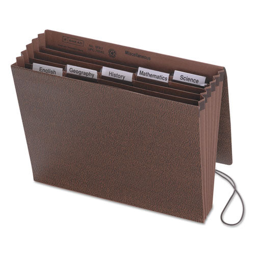Image of Smead Six-Pocket Subject File with Insertable Tabs, 5.25" Expansion, 6 Sections, Elastic Cord, 1/5-Cut Tabs, Letter Size, Redrope