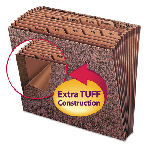 Image of Smead TUFF Expanding Open-Top Stadium File, 12 Sections, 1/12-Cut Tabs, Letter Size, Redrope