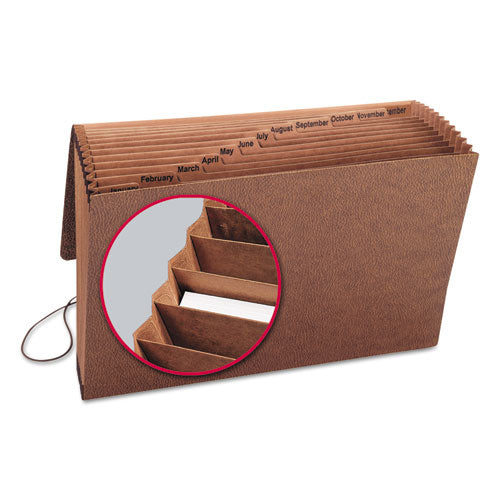 Image of Smead TUFF Expanding Wallet, 12 Sections, Elastic Cord Closure, 1/12-Cut Tabs, Legal Size, Redrope