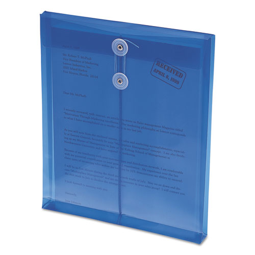 Image of Smead Poly String and Button Interoffice Envelopes, Open-End (Vertical), 9.75 x 11.63, Transparent Blue, 5/Pack