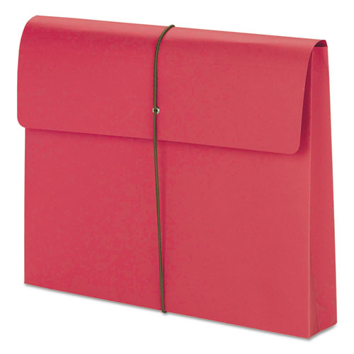Image of Smead Expanding Wallet with Elastic Cord, 2" Expansion, 1 Section, Elastic Cord Closure, Letter Size, Red, 10/Box