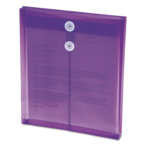 Image of Smead Poly String and Button Interoffice Envelopes, Open-End (Vertical), 9.75 x 11.63, Transparent Purple, 5/Pack