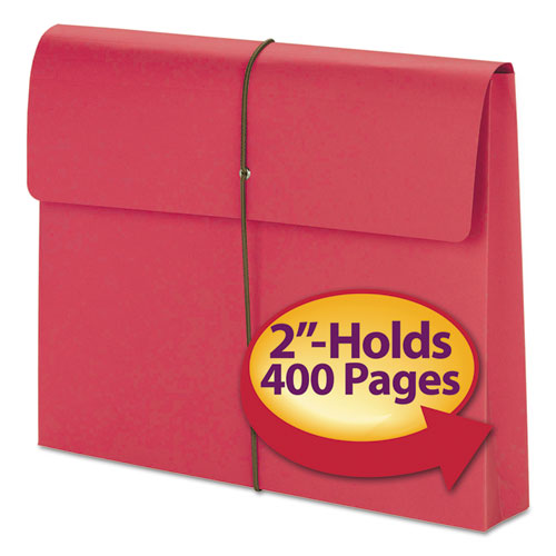 Image of Smead Expanding Wallet with Elastic Cord, 2" Expansion, 1 Section, Elastic Cord Closure, Letter Size, Red, 10/Box