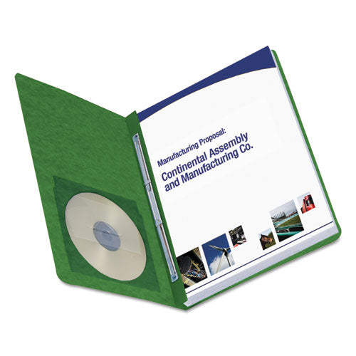 Image of Smead Prong Fastener Premium Pressboard Report Cover, Two-Piece Prong Fastener, 3" Capacity, 8.5 X 11, Green/green