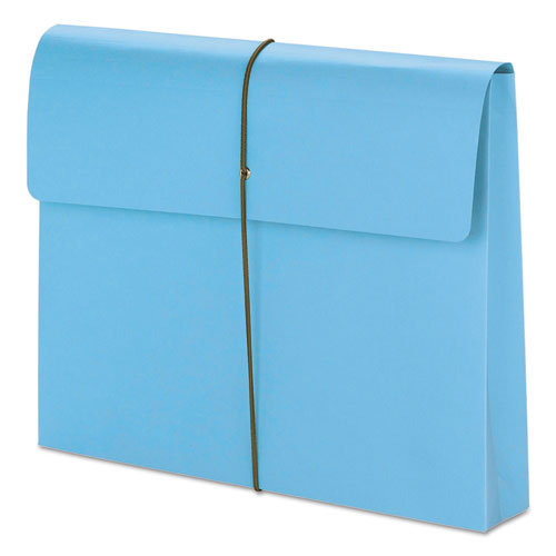 Image of Smead Expanding Wallet with Elastic Cord, 2" Expansion, 1 Section, Elastic Cord Closure, Letter Size, Blue, 10/Box