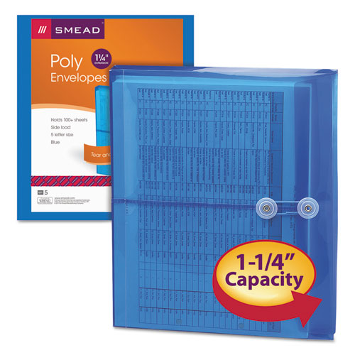 Image of Smead Poly String and Button Interoffice Envelopes, Open-Side (Horizontal), 9.75 x 11.63, Transparent Blue, 5/Pack