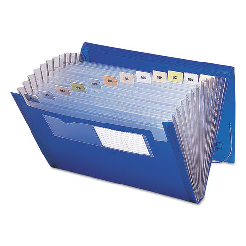 Image of Smead Expanding File With Color Tab Inserts, 9" Expansion, 12 Sections, Elastic Cord Closure, 1/12-Cut Tabs, Letter Size, Blue