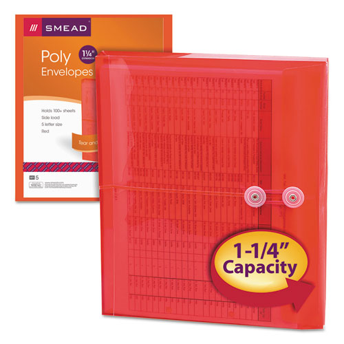 Image of Smead Poly String and Button Interoffice Envelopes, Open-Side (Horizontal), 9.75 x 11.63, Transparent Red, 5/Pack