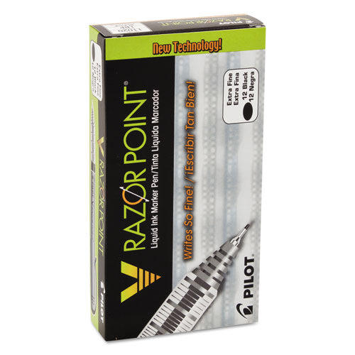 Image of Pilot® V Razor Point Liquid Ink Porous Point Pen, Stick, Extra-Fine 0.5 mm, Black Ink, Gray/Smoke Barrel, Dozen