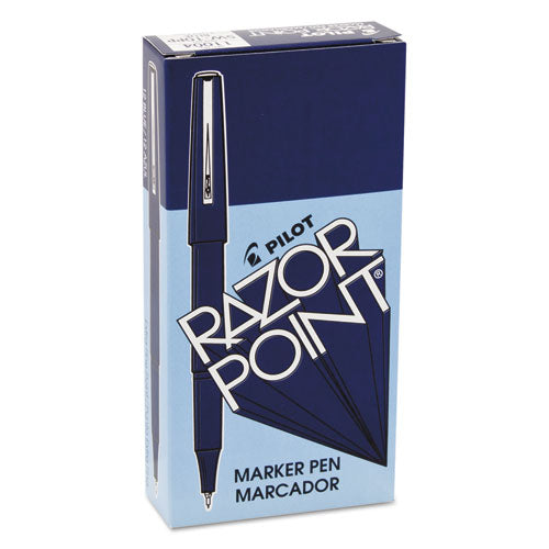 Image of Pilot® Razor Point Fine Line Porous Point Pen, Stick, Extra-Fine 0.3 Mm, Blue Ink, Blue Barrel, Dozen