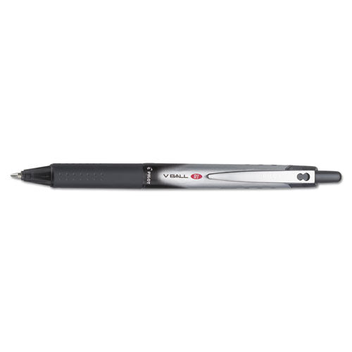 Image of Pilot® VBall RT Liquid Ink Rollerball Pen, Retractable, Fine 0.7 mm, Black Ink, Black/White Barrel