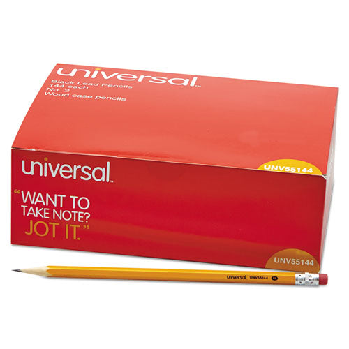Image of Universal #2 Woodcase Pencil Value Pack, HB (#2), Black Lead, Yellow Barrel, 144/Box