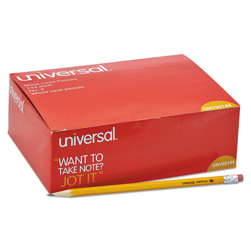 Image of Universal #2 Woodcase Pencil Value Pack, HB (#2), Black Lead, Yellow Barrel, 144/Box