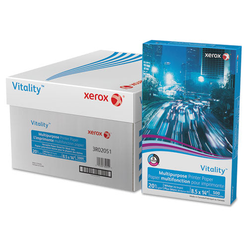 Image of xerox Vitality Multipurpose Print Paper, 92 Bright, 20 lb Bond Weight, 8.5 x 14, White, 500 Sheets/Ream, 10 Reams/Carton