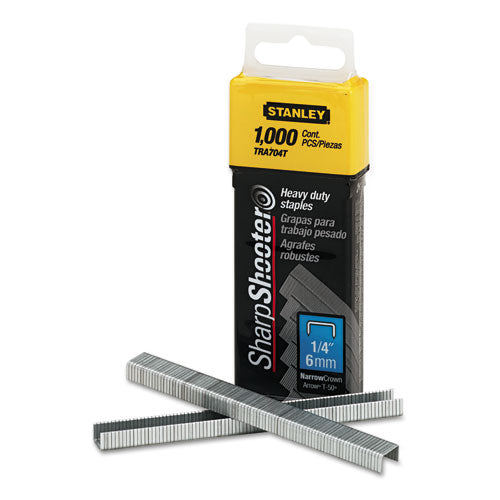 Image of Stanley® Sharpshooter Heavy-Duty Tacker Staples, 0.25" Leg, 0.5" Crown, Steel, 1,000/box