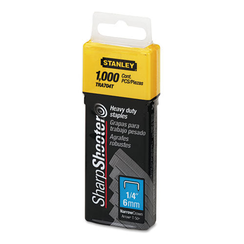 Image of Stanley® Sharpshooter Heavy-Duty Tacker Staples, 0.25" Leg, 0.5" Crown, Steel, 1,000/box