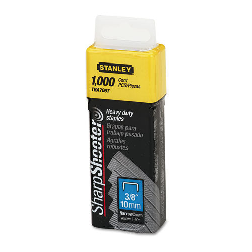 Image of Stanley® Sharpshooter Heavy-Duty Tacker Staples, 0.38" Leg, 0.5" Crown, Steel, 1,000/box