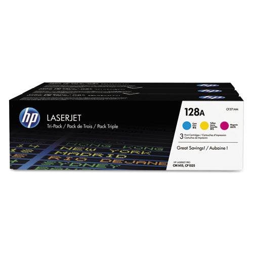 Image of HP HP 128a, (cf371a-M) 3-Pack Cyan/magenta/yellow Original Laserjet Toner Cartridges