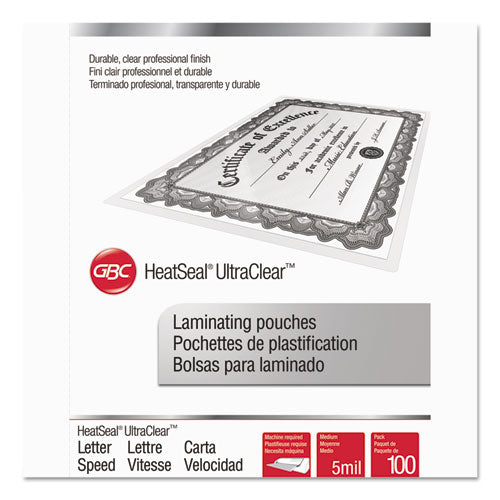 Image of GBC® Ultraclear Thermal Laminating Pouches, 5 Mil, 9" X 11.5", Gloss Clear, 100/box