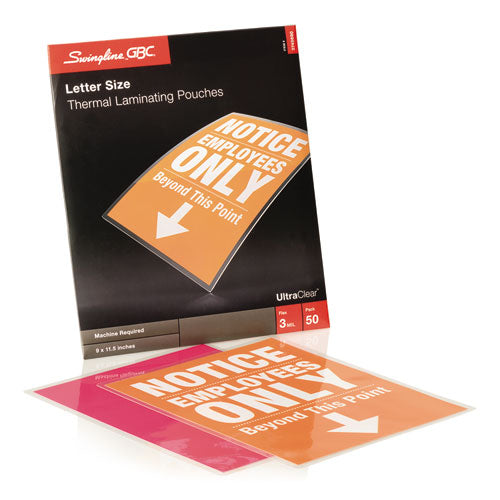 Image of GBC® Ultraclear Thermal Laminating Pouches, 3 Mil, 9" X 11.5", Gloss Clear, 50/box