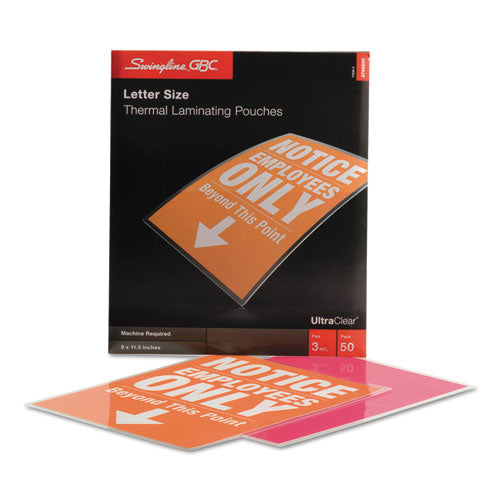 Image of GBC® Ultraclear Thermal Laminating Pouches, 3 Mil, 9" X 11.5", Gloss Clear, 50/box