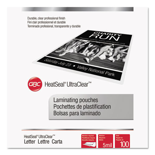 Image of GBC® Ultraclear Thermal Laminating Pouches, 5 Mil, 9" X 11.5", Gloss Clear, 100/box