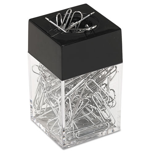 Image of Universal® Paper Clips with (1) Magnetic-Top Desktop Dispenser, #1, Smooth, Silver, 100 Clips/Pack, 12 Packs/Box