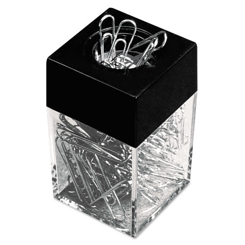 Image of Universal® Paper Clips with (1) Magnetic-Top Desktop Dispenser, #1, Smooth, Silver, 100 Clips/Pack, 12 Packs/Box