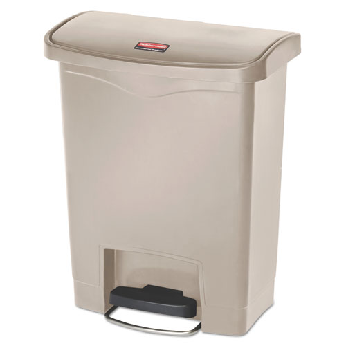 Image of Rubbermaid® Commercial Streamline Resin Step-On Container, Front Step Style, 8 gal, Polyethylene, Beige