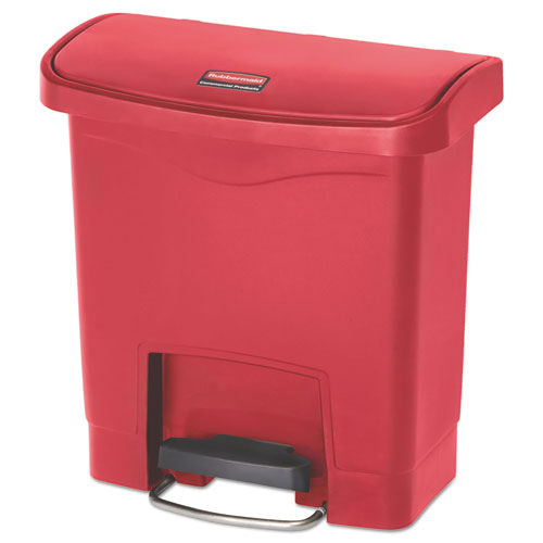 Image of Rubbermaid® Commercial Slim Jim Streamline Resin Step-On Container, Front Step Style, 4 gal, Polyethylene, Red