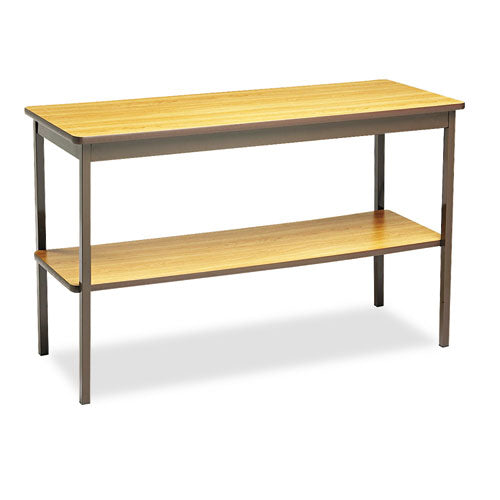 Image of Barricks Utility Table With Bottom Shelf, Rectangular, 48w X 18d X 30h, Oak/brown