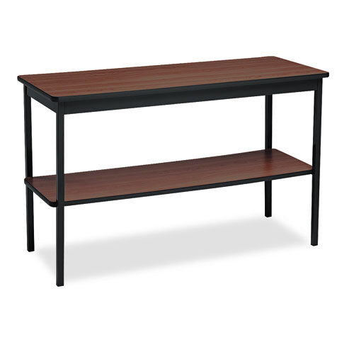 Image of Barricks Utility Table With Bottom Shelf, Rectangular, 48w X 18d X 30h, Walnut/black
