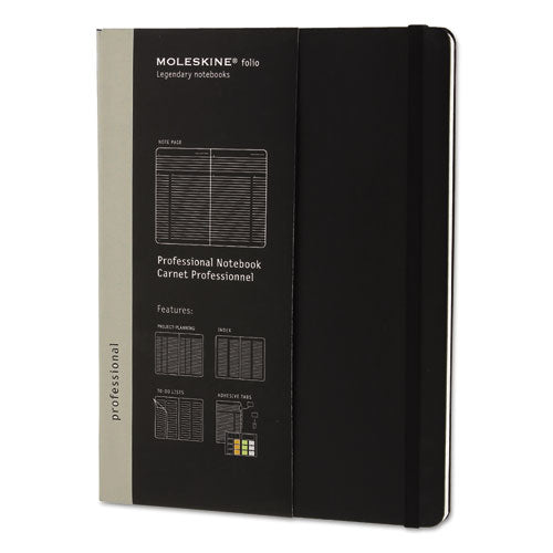 Image of Moleskine® Professional Notebook, 1-Subject, Narrow Rule, Black Hardcover, (192) 9.75 x 7.5 Sheets